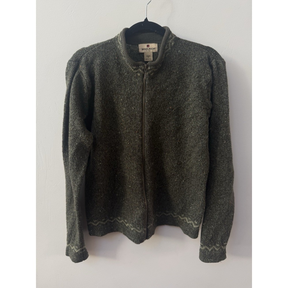 Woolrich‎ Womens Dark Loden Heather Sweater Knit Cardigan Size M Zip Wool Blend
